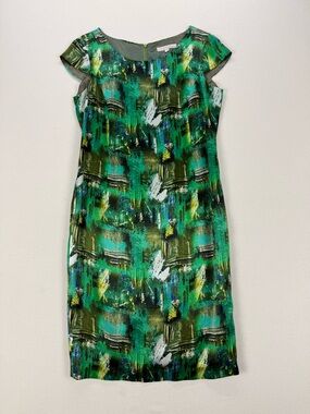 David Findlay 100% Silk Abstract Green Shift Dress Luxe Art Print Made in Canada